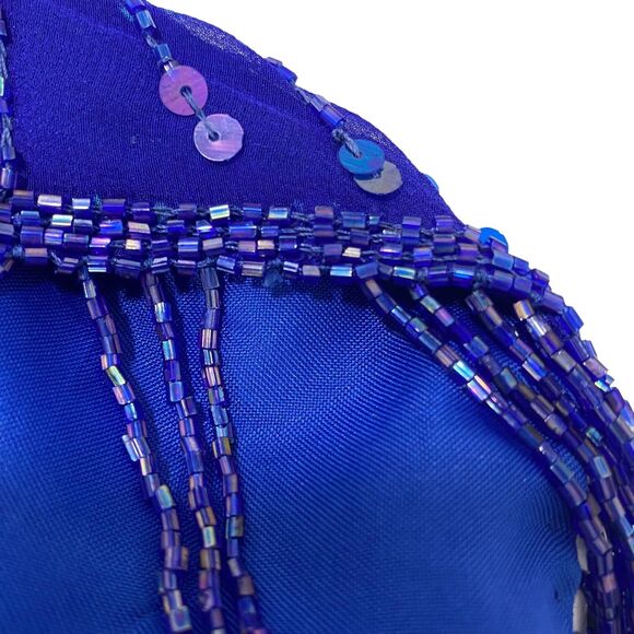 Stenay Womens Evening Silk Dress | 8 | Sequin Beaded Fringe | Royal Blue - Picture 7 of 16